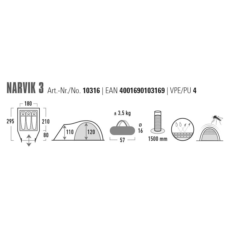  High Peak Narvik 3 Koepeltent Blue Grey